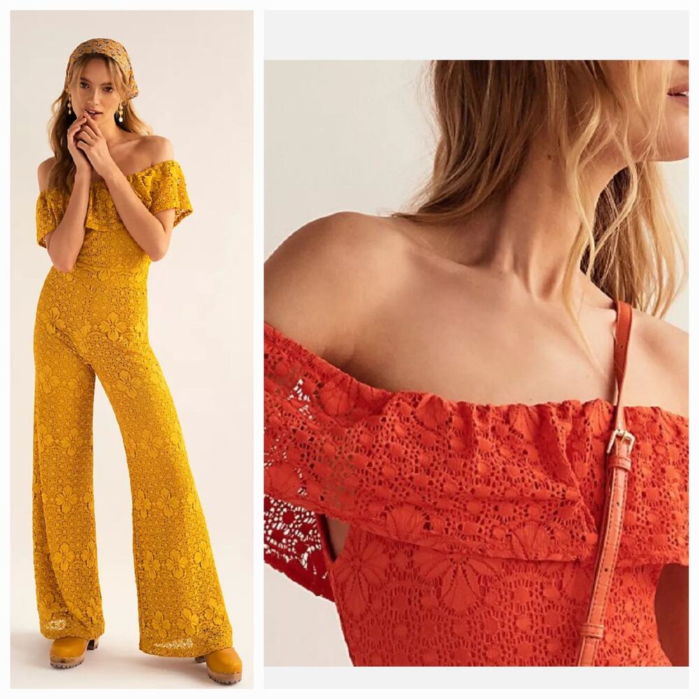 New Free People NIGHTCAP Sunflower Positano Jumpsuit $495 X-SMALL Mustard - Picture 3 of 6